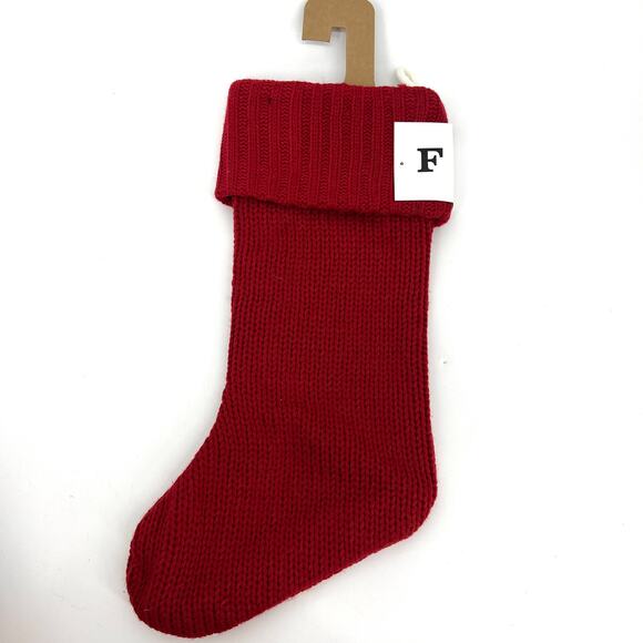 Wondershop Large Red Knit Sweater Lined Christmas Stocking Initial Letter F NEW - Picture 2 of 4